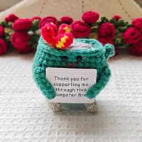 Poupée artisanale au crochet à énergie positive, style dessin animé, avec cœurs bicolores, en forme de poubelle flamme, cadeau de bien-être, transfrontalier