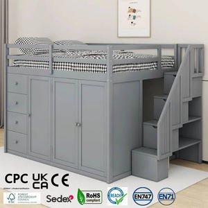 Cama Alta de Madera de Tamaño Matrimonial con Armarios, Gabinetes y Cajones Integrados, Versátil para Dormitorio, Comedor, Parque, Sala de Estar, Escuela, Hotel y Casa de Campo - Product Image 1