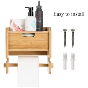 Bamboo Wall Mounted Drawer Storage <b>Box</b> 8.7x6x9 Inch Bathroom Toilet Paper Holder Shelf Organizer - Product Image 4