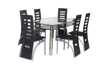 Ensemble de table de salle à manger moderne pour la maison et l'hôtel avec plateau en verre trempé et chaises en cuir colorées, meubles de cuisine