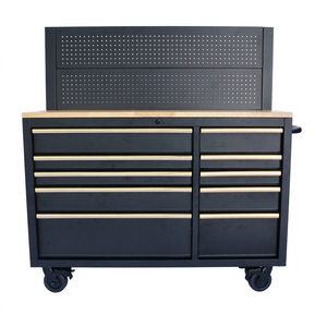 OEM 132cm Black Powder Coated Steel 10 <b>Drawer</b> Tool Cabinet with Wooden Top for Industrial Garage Storage - Product Image 1