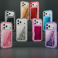 Coque de téléphone portable antichoc à paillettes liquides 3 couches TPU+PC pour iPhone 11 12 13 15 16 17 Pro Max avec emballage de vente au détail