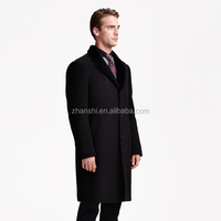 Manteau long classique en laine noire imperméable pour homme grande taille