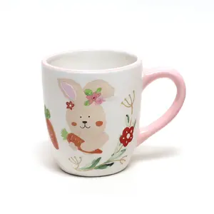 Happy Easter Custom Cute Hand Painted Ceramic Rabbit Cup Porcelain Ceramic Lovely Embossed Radish Rabbit Personalized Coffee