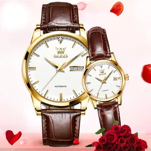 OLEVS 6629 Custom Couple Watch leather Lovers Automatic waterproof luxury mechanical movement Women and Men Couple Wristwatches