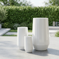 Jardinière moderne haute en béton GFRC nervuré, pot de fleurs extérieur en fibrociment cannelé, lot de 3, revêtement époxy écologique, luxe