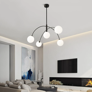 Lustres en fer LED créatifs, salon, suspension intérieure, globe en verre, abat-jour, hauteur réglable, intensité variable, suspension centrale - Product Image 3