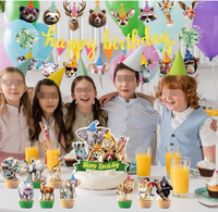 Guirlande de bannières suspendues pour fête d'anniversaire sur le thème du safari en jungle, animaux, décorations pour cupcakes, ballons en latex imprimés à l'hélium, fournitures de jeu