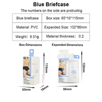 Boîte d'emballage pour sous-vêtements masculins à bordure bleue, en plastique PET transparent avec trou de suspension pour affichage en magasin de détail, format mince