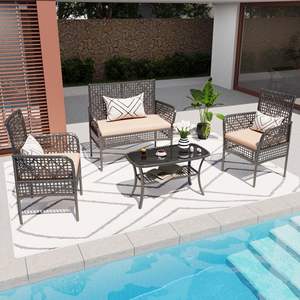 Juego de patio de 4 piezas resistente a la intemperie con sillón y mesa de centro Diseño de mimbre calado para relajación al aire libre - Product Image 5