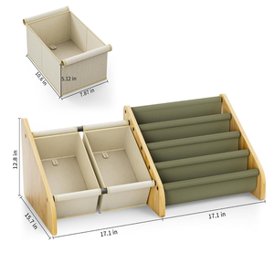 ชั้นวางหนังสือเด็กแบบมอนเตสซอรี่ 4 ชั้น ดีไซน์แบบขั้นบันได ชั้นวางหนังสือเด็กเล็ก พร้อมผ้าคลุมหนังสือแบบกันฉีกขาด สำหรับห้องเด็ก - Product Image 2