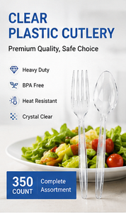 Clear <b>Plastic</b> Disposable Cutlery Set 350 Count Knives Forks Spoons for Catering Events - Product Image 4