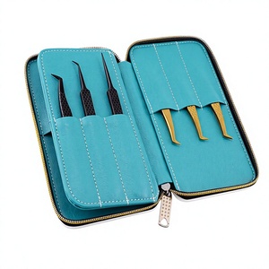 Estuche portátil de piel con cremallera para pinzas de pestañas, superficie lisa, organizador de herramientas para extensiones de pestañas con múltiples ranuras y soportes elásticos - Product Image 1