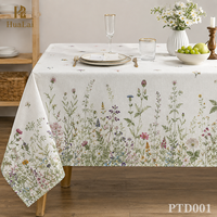 Nappe HuaLai sur mesure en faux coton et polyester, imprimé floral botanique ivoire, pour fête de jardin printanière