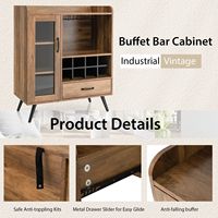 Meuble à vin moderne en bois avec porte vitrée, étagères ouvertes et tiroir, bar à liqueurs autoportant pour salle à manger et salon