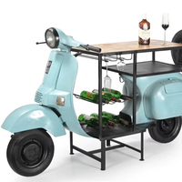 Table de bar en fer et bois de scooter, finition bleu turquoise / finition mangue, style scooter ancien, en bois de mangue, prix de gros