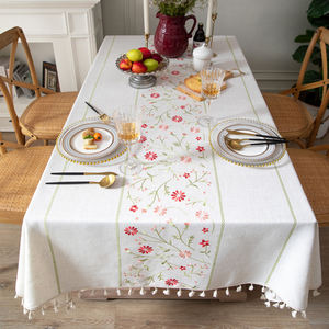 Wholesale Customized Modern <b>White</b> 100% Linen Table Cloth with Crocheted <b>Lace</b> Oilproof Waterproof for Wedding Parties Dining Room - Product Image 6