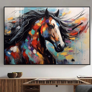 Arte Mural Personalizado de Caballo Corriendo, Pintura Moderna Abstracta de Paisaje en Porcelana de Cristal para Decoración de Sala de Estar y Dormitorio - Product Image 5