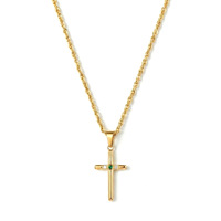 Collier pendentif croix en acier inoxydable plaqué or 18 carats PVD avec micro-zirconiums verts, style bambou, résistant au ternissement, hypoallergénique, style Europe-Amérique