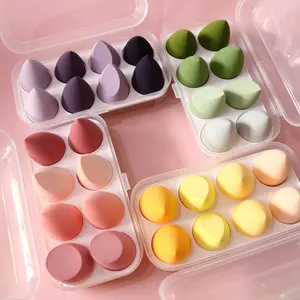 HMU 4 buah/8 buah telur Kecantikan kualitas tinggi tidak lateks Logo kustom Set Blender spons rias kecantikan Puff kosmetik lembut