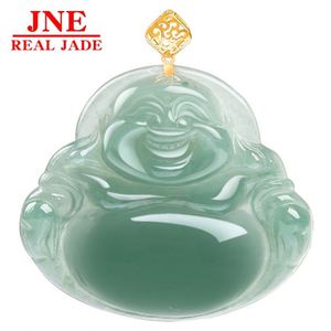 Collana con Pendente Buddha Maitreya in Giada Naturale del Myanmar Intarsiata in <span class=keywords><strong>Oro</strong></span> 18K, Pendente in Giada Verde Olio per Donne - Product Image 5