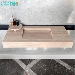 HZX Marmo Travertino Beige Premium per Lavabo da Bagno con Lavandino a Bacinella Moderno Freestanding - Product Image 3
