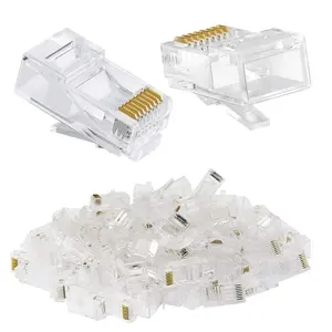 100 قطعة AOWIFT RJ45 Ethernet وحدة قابس موصل شبكة رؤوس كريستال Cat5 شبكة كابل مطلي بالذهب مناسب للكمبيوتر والتلفزيون