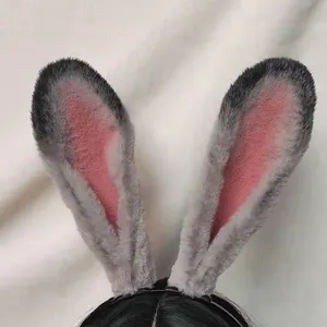 토끼 귀 회색 봉제 토끼 귀 주디 코스프레 시뮬레이션 구부릴 수있는 귀 머리띠 머리 장식 액세서리