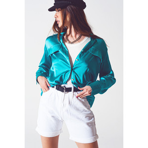 <b>Satin</b> <b>Blouse</b> in Turquoise - Product Image 3