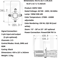 Projecteur LED profilé DMX à zoom manuel, blanc chaud et blanc froid, 100W, pour scène, théâtre, studio, concert, éclairage d'imagerie DMX
