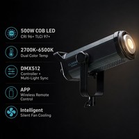 Projecteur de scène DMX512 500W à double température de couleur 2700K-6500K, éclairage vidéo LED COB pour studio de diffusion en groupe