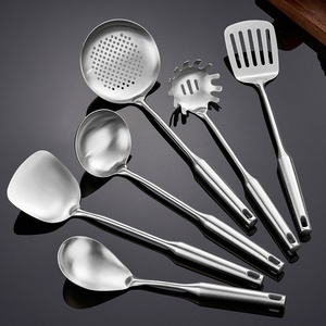Ensemble d'ustensiles de cuisine en acier inoxydable 304 : spatule pour wok, louche, écumoire, spatule ajourée, cuillère à pâtes pour la maison, le camping et la cuisine - Product Image 1