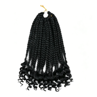 Perruque tressée à trois brins avec sous-tressage, style déesse bohème, tresses carrées, pointes bouclées, extensions de cheveux en soie synthétique au crochet