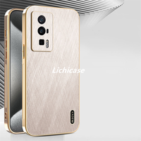 Lichicase Electroplated Frame Bare Feel Golden Thread Pattern Case pour Redmi K60 K60 Pro Poco F5 Pro Phone Cover