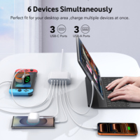 Chargeur de bureau HNT 100W avec câble AC de 1,5 m, hub de charge rapide USB C multi-ports, prise EU/US/UK/JP, vente en gros pour iPhone, ordinateur portable