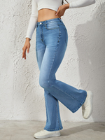 Jeans en denim de coton bleu clair pour femmes, pantalon droit, design décontracté, streetwear pour l'été et l'hiver