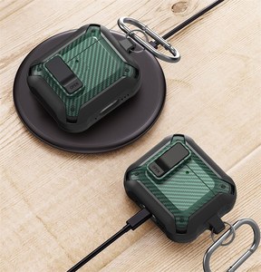 Funda Protectora de Fibra de Carbono para <span class=keywords><strong>Airpods</strong></span> 4, <span class=keywords><strong>Airpods</strong></span> 1, 2, 3 / Pro 3, 2, Carcasa Resistente de TPU y PC + Gancho - Product Image 3
