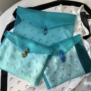Wholesale Logo Printed Personalized Chinese <b>Frog</b> Button Blue Organza Sheer Envelope <b>Bag</b> for Clothes Gift Silk Scarf Packaging - Product Image 3