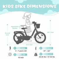 Sepeda Anak ZUKKA 16 Inch Rangka Baja 4 Roda dengan Roda Bantu, Rem Cakram Depan, Rem Coaster Belakang untuk Anak Laki-laki dan Perempuan Balita