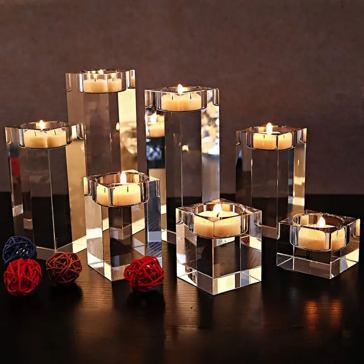 MH-Z155 Candle Holder Clear Glass Crystal Tealight Stand Candlestick European Ornaments