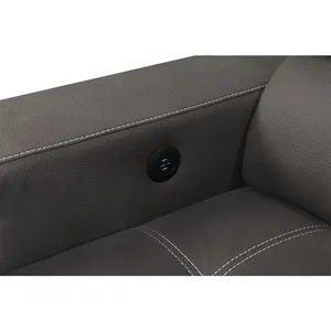 Set Sofa kulit butiran batu ruang tamu Eropa, furnitur Sofa lengan bentuk L dengan tempat tidur tarik & meja kopi di lengan tempat tidur Sofa