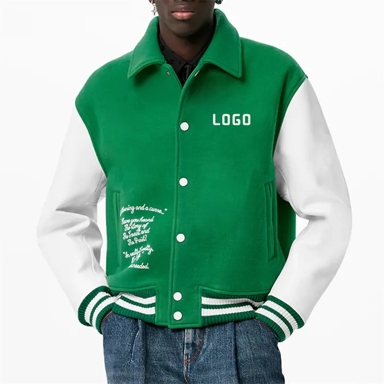 Oem Custom Leather Sleeve Chain Chenille Embroidery Bomber Flight Baseball Vintage Letterman Varsity Jacket For Men