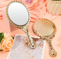 Miroir à Main Compact Ovale Doré Rétro Vintage Très Vendu, Petit Miroir de Maquillage Portable de Princesse en Argent Gaufré