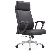 Chaise de bureau de direction ergonomique moderne à dossier haut en PU noir, réglable en hauteur