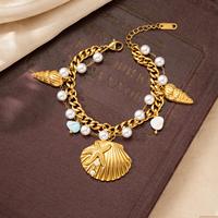 Bracelet en acier inoxydable double couche avec étoile de mer, plaqué or 18 carats PVD, perle et coquillage, bijoux océaniques inaltérables pour femme, cadeau