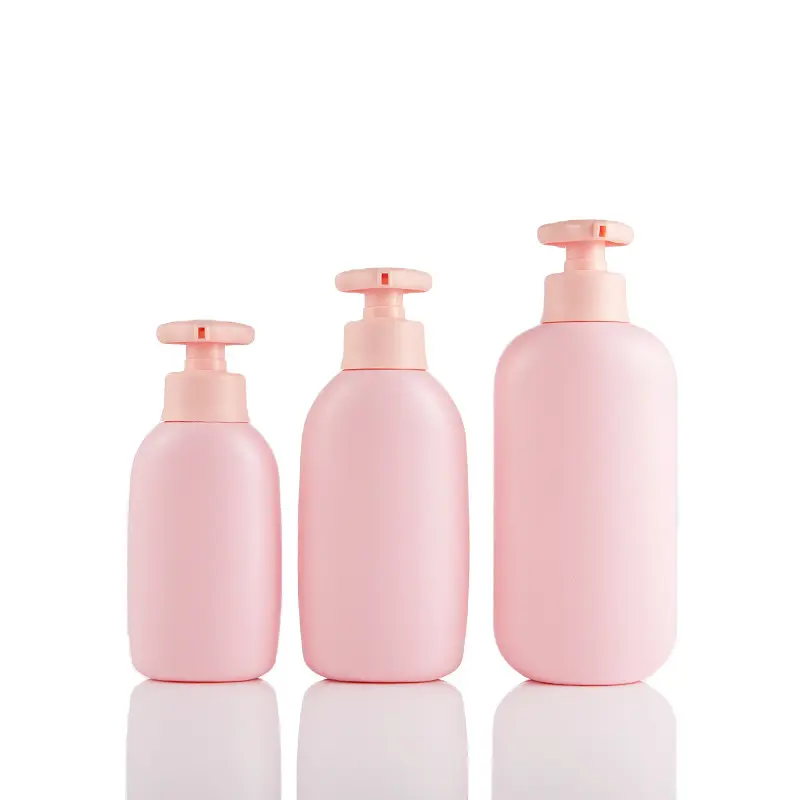 Empty 280ml 380ml 500ml pink HDPE plastic baby body lotion bottle children's shower gel shampoo packing bottles