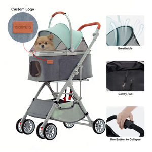Poussette pliable pour animaux de compagnie OKKPETS avec housse de protection contre les intempéries, chariot de promenade pour chiens et chats de petite et moyenne taille avec panier de rangement et porte-gobelet - Product Image 5
