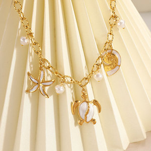 สร้อยคอจี้แฟชั่นฮาวายฤดูร้อน สร้อยคอเหล็กกล้าไร้สนิม 316L เครื่องประดับชุบทอง 14k 18k PVD สร้อยคอรูปเปลือกหอยสำหรับผู้หญิง - Product Image 2