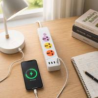 Multiprise universelle 3 voies personnalisable avec logo, colorée, prise UE, 3 ports USB, 1 port Type-C à charge rapide, protection contre les surtensions de bureau 10A en ABS