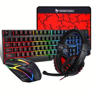 TF800 ชุดเกมมิ่ง 4 ชิ้น คีย์บอร์ด 104 ปุ่ม ไฟเรืองแสง 4 สี เมาส์ หูฟังเกมมิ่ง แผ่นรองเมาส์กันลื่น - Product Image 1